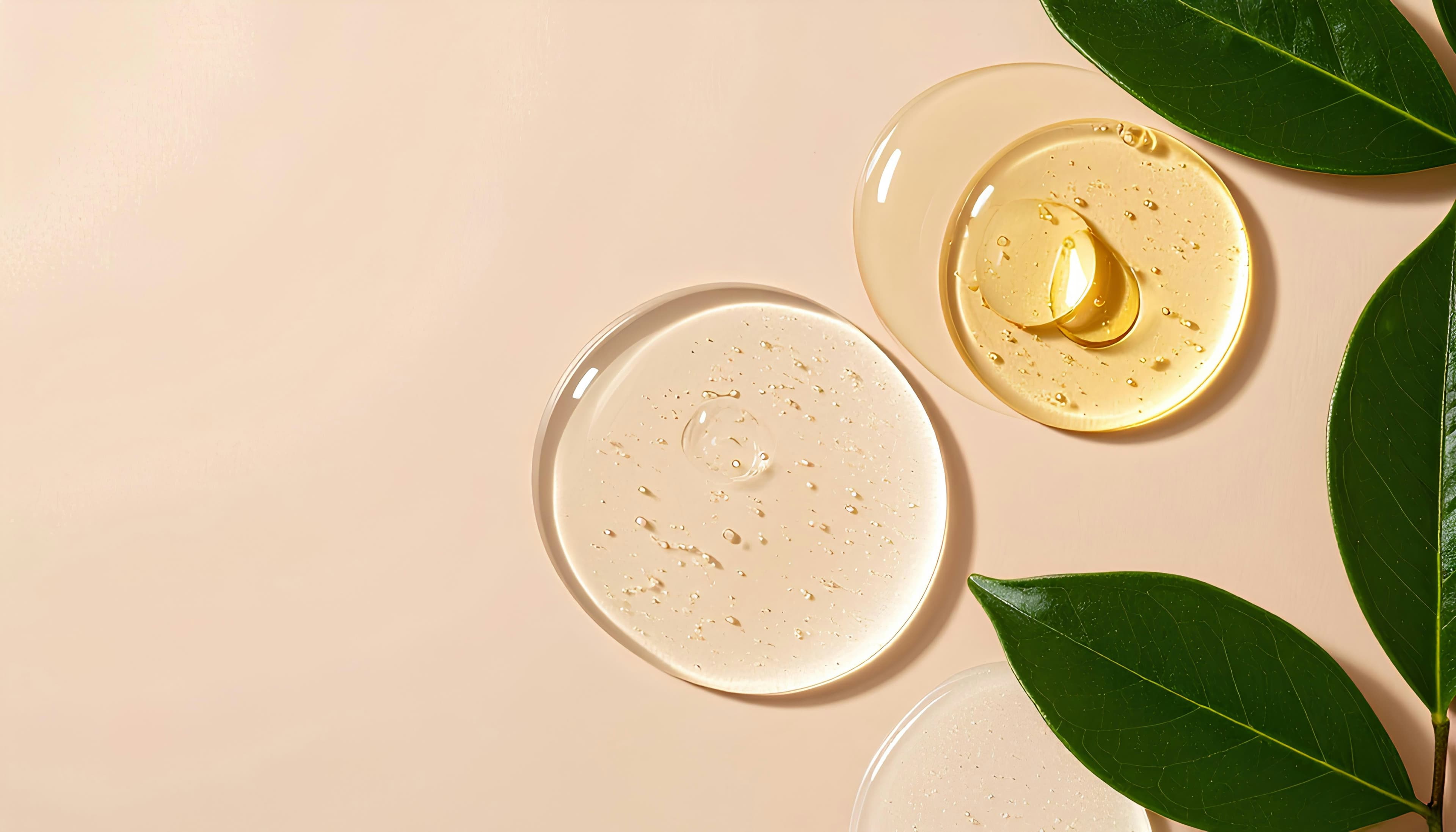 Skincare serums arranged on a neutral background